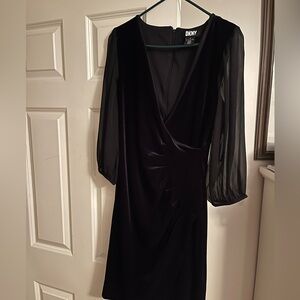 DKNY Chiffon Sleeve Velvet Wrap Dress- Size 10